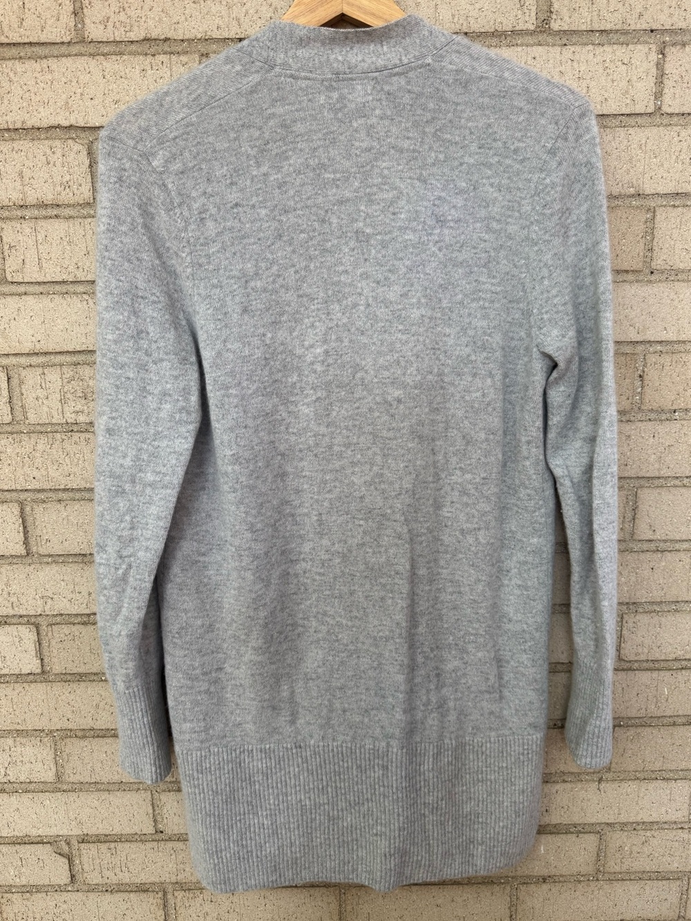 L.L.Bean Cashmere Open Front Cardigan Sweater Gray Longline Pockets Petite Small - Picture 3 of 5
